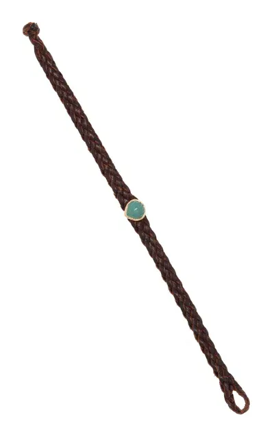 Dezso By Sara Beltran 18k Rose Gold Chrysoprase Leather Bracelet In Green