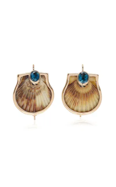 Dezso By Sara Beltran 18k Rose Gold Clam Shell And Topaz Earrings In Blue