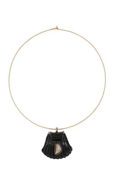 Dezso By Sara Beltran Carved Capri Shell And Diamond Necklace In Black