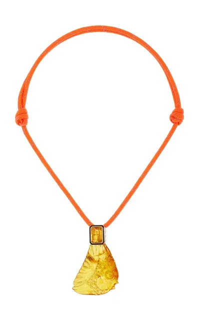 Dezso By Sara Beltran Grande Carved Amber Fish Pendant With Citirine In Orange