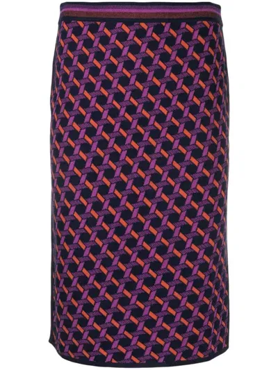 Diane Von Furstenberg Abstract-print Knitted Skirt In Purple