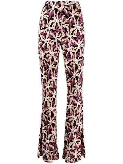 Diane Von Furstenberg Brooklyn Floral-print Flared Trousers In Purple