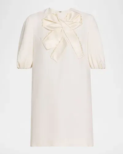 Dice Kayek Bow Puff-sleeve Mini Shift Dress In Off White