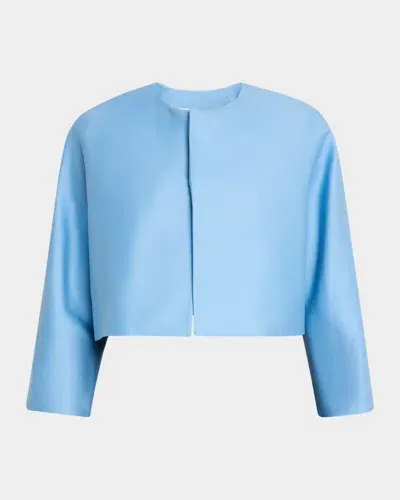 Dice Kayek Collarless Cotton Crop Jacket In Blue