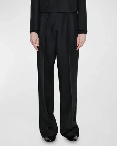 Dice Kayek Pleated Wide-leg Wool-blend Trousers In Black