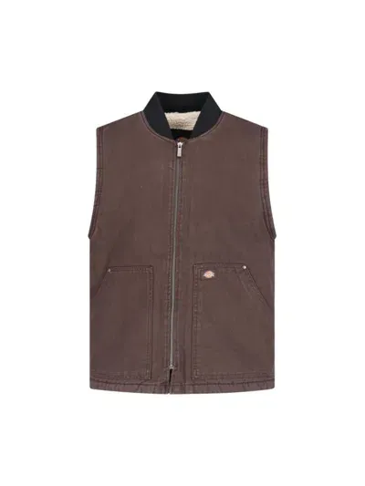 Dickies 'duck Canvas' Lined Vest In Brown