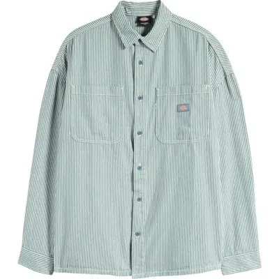 Dickies Hickory Stripe Button-up Work Shirt In Lincoln Green