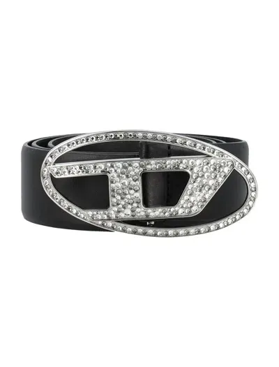 Diesel 1 Dr Strass Belt In Black