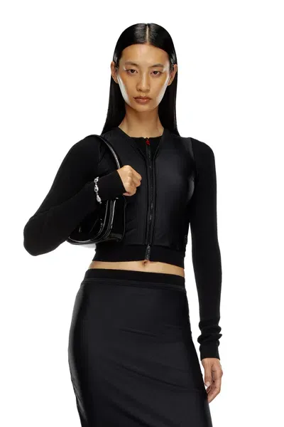 Diesel Cardigan Cropped In Lana Con Layering In Black