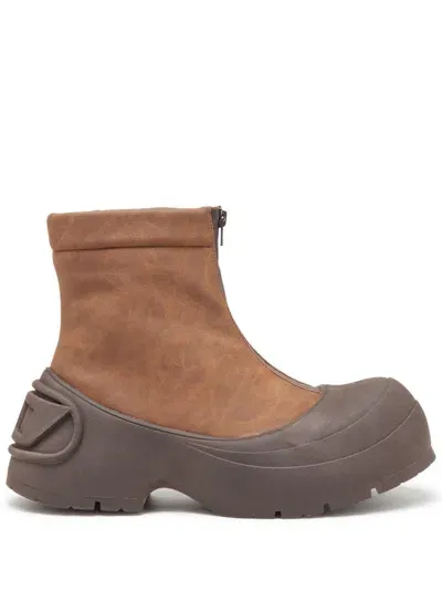 Diesel D-donald-rubber-trimmed Ankle Boots In Brown