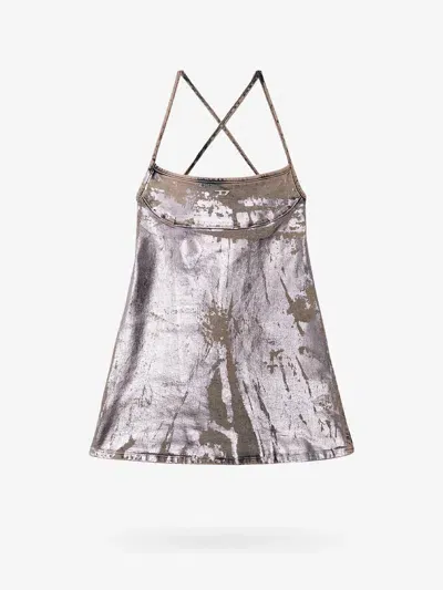 Diesel Logo-plaque Metallic Minidress In Pink