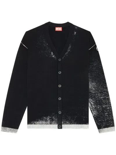 Diesel Reverse-print Cotton Cardigan In Nero