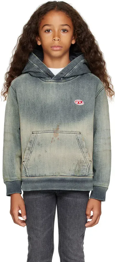 Diesel Kids Blue Distressed Denim Hoodie In K01