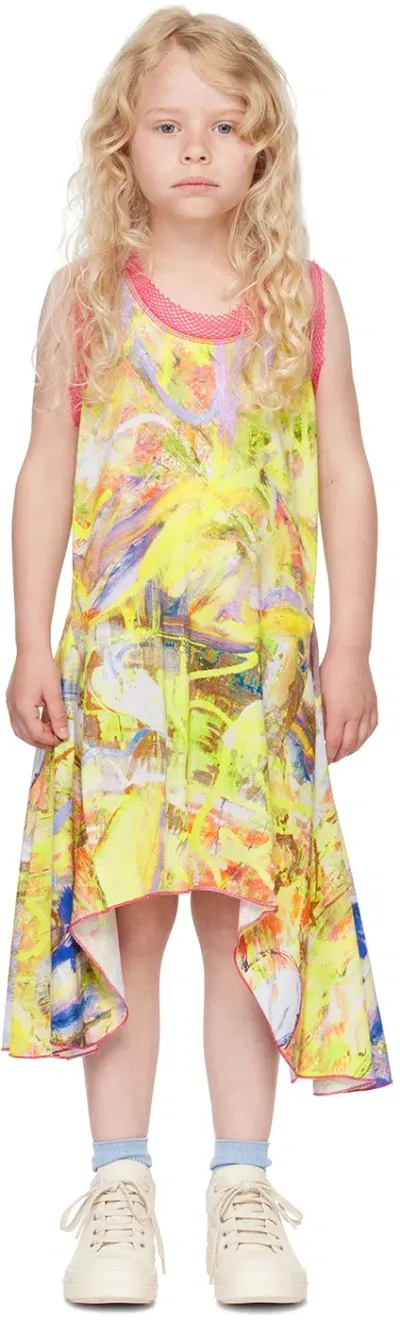 Diesel Kids' Mesh-detailing Draped-panel Dress In Yellow