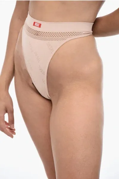 Diesel Leight Thong With Embroidered Logo In Neutral