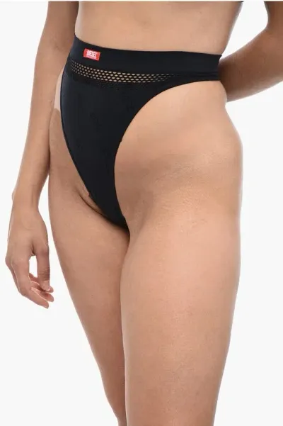 Diesel Leight Thong With Embroidered Logo In Black