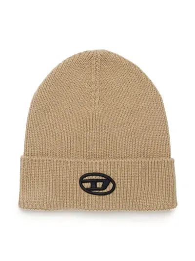 Diesel Kids' Logo-embroidered Ribbed-knit Beanie In Brown