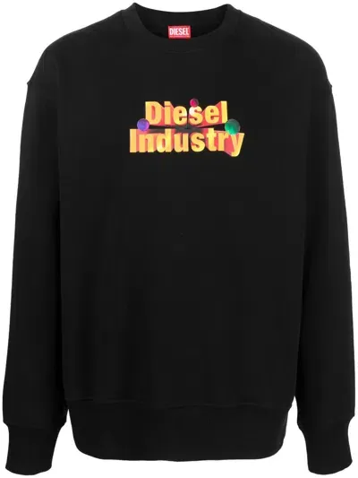 Diesel Logo-stamp Crew-neck Sweatshirt In Black