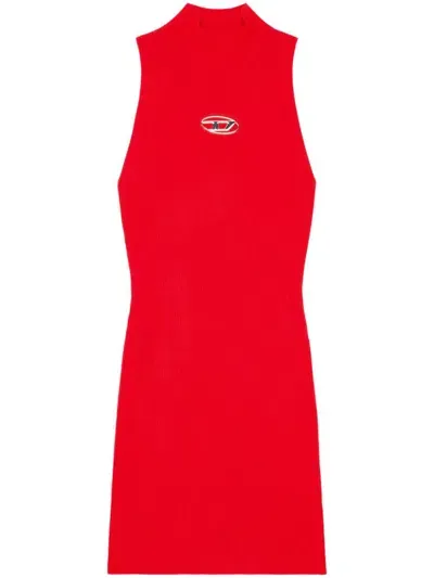 Diesel M-onervax Dress With Logo Plaque In Red