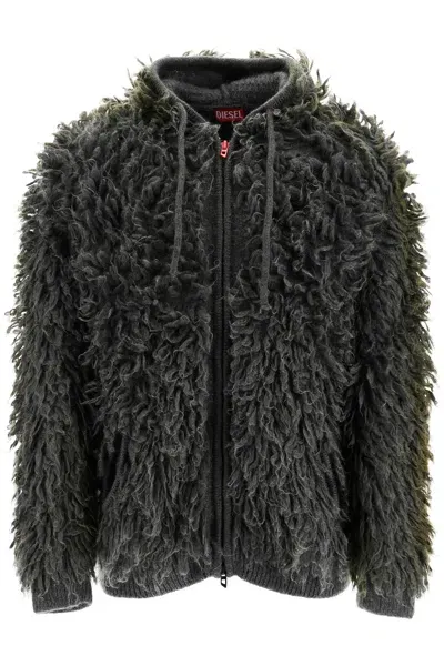 Diesel Shaggy Knit Cardigan With Hood