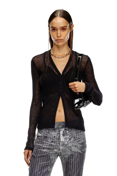 Diesel Sheer Cardigan With Bra Detail In Nero