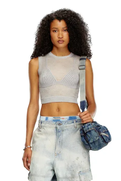 Diesel Sheer Knit Top With A Bra Detail In Gray