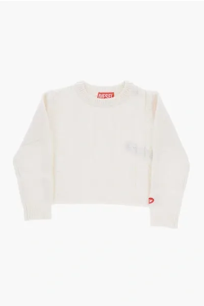 Diesel Solid Color Cable-knit Krecci Crew-neck Sweater In White