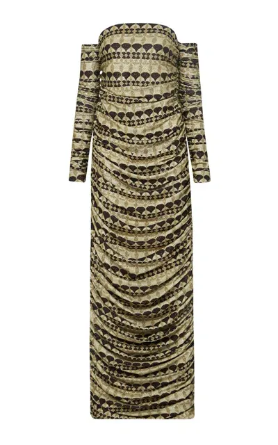 Dima Ayad Metallic Jacquard-knit Gathered Strapless Dress In Multi