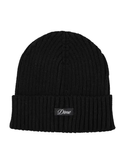 Dime Mtl Cursive Fold Beanie In Black