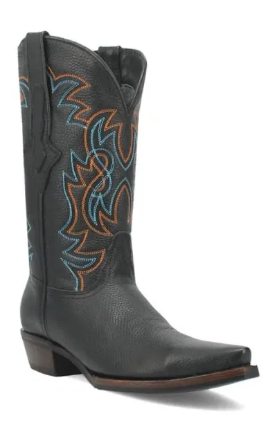 Dingo Gold Rush Pebbled Leather Cowboy Boot In Black