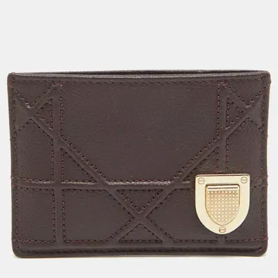 Pre-owned Dior Ama Card Holder In Burgundy