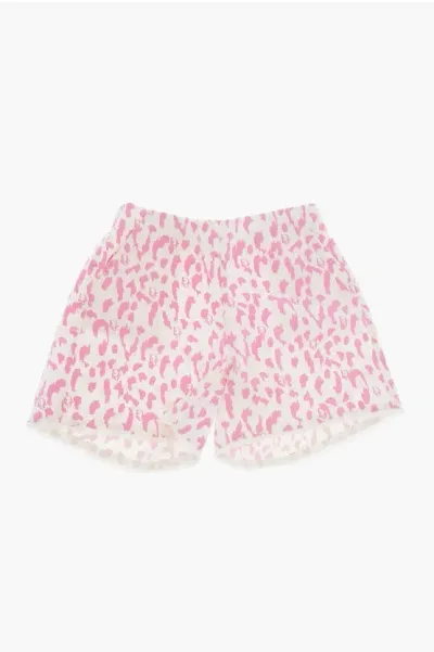 Dior Animal Patterned Stretch Cotton Shorts With Elastic Waistban In Pink