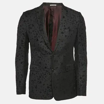 Pre-owned Dior Black Wool Flock Detail Single Breasted Blazer S