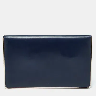 Pre-owned Dior Blue Leather Metal Flap Clutch