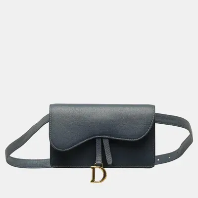 Pre-owned Dior Blue Leather Saddle Belt Bag