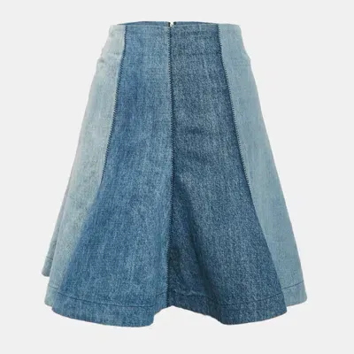 Pre-owned Dior Blue Paneled Denim High-waist Mini Skirt S