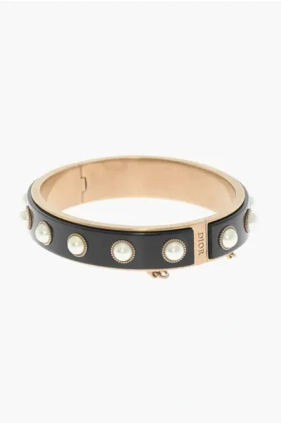 Dior Brass Bracelet With Resin Pearls In Black