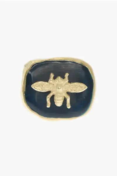 Dior Brass Jardin D'hiver Ring With Golden Bee In Black