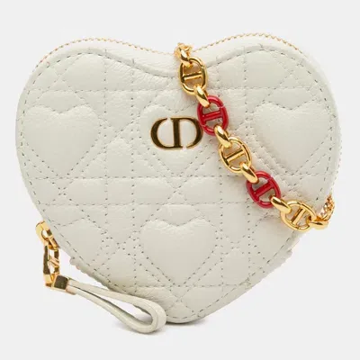 Pre-owned Dior Cannage Caro Heart Pouch With Chain In White