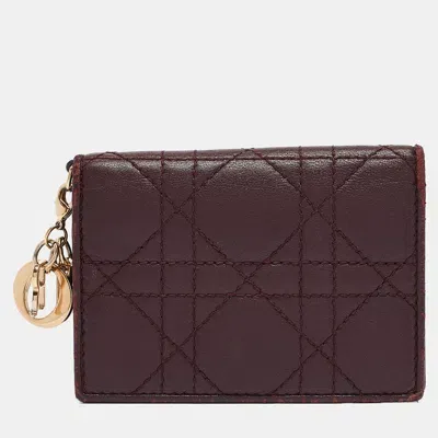 Pre-owned Dior Card Holder In Burgundy