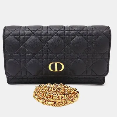 Pre-owned Dior Caro Pouch Chain Crossbody Bag In Black