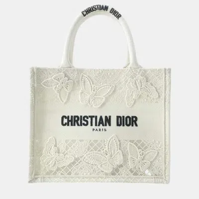 Pre-owned Dior Christian  Book Tote Butterfly Embroidery Small White Handbag