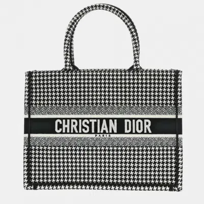 Pre-owned Dior Christian  Book Tote Medium Houndstooth Black/white Canvas Handbag