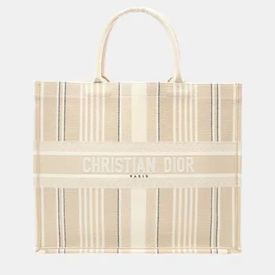 Pre-owned Dior Christian  Canvas Beige White Black Book Large Tote Bag