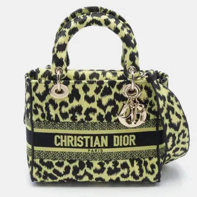 Pre-owned Dior Christian  Canvas Green Black  Lady D-lite Medium Tote Bag