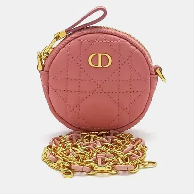 Pre-owned Dior Christian  Caro Chain Round Pouch In Pink