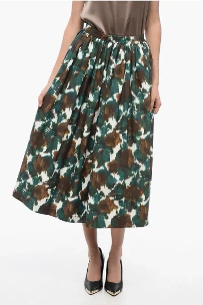 Dior Cotton Blend Flared Maxi Skirt With Back Zip In Green