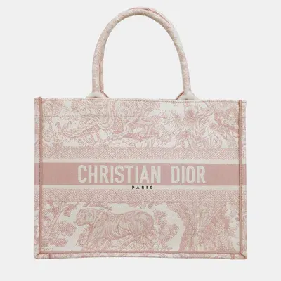 Pre-owned Dior Embroidered Medium Book Tote Bag In Pink