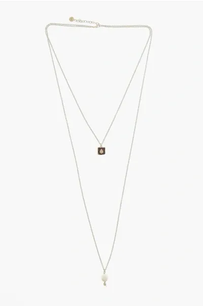 Dior Golden Effect Brass Jardin D'hiver Long Necklace With Pendan