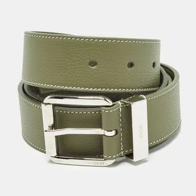 Pre-owned Dior Green Leather Buckle Belt 105 Cm